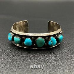 Vintage Navajo Sterling Silver Turquoise Hand Stamped Bracelet Cuff