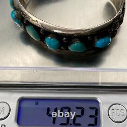 Vintage Navajo Sterling Silver Turquoise Hand Stamped Bracelet Cuff