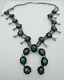 Vintage Navajo Sterling Silver Turquoise Large Squash Blossom Necklace