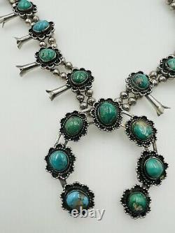 Vintage Navajo Sterling Silver Turquoise Large Squash Blossom Necklace