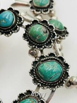 Vintage Navajo Sterling Silver Turquoise Large Squash Blossom Necklace