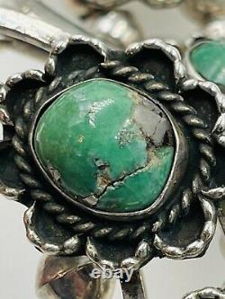 Vintage Navajo Sterling Silver Turquoise Large Squash Blossom Necklace