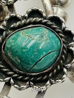 Vintage Navajo Sterling Silver Turquoise Large Squash Blossom Necklace