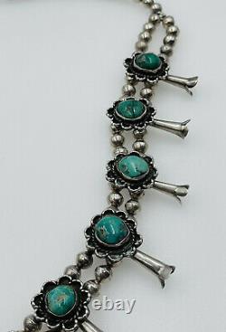 Vintage Navajo Sterling Silver Turquoise Large Squash Blossom Necklace