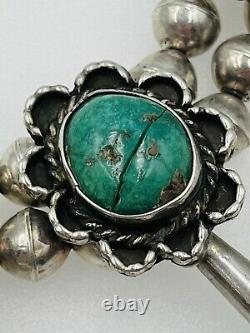 Vintage Navajo Sterling Silver Turquoise Large Squash Blossom Necklace