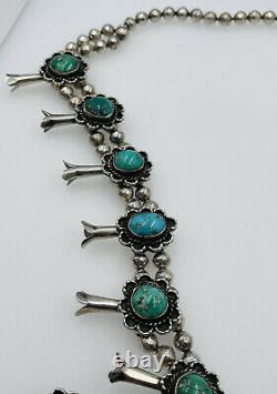 Vintage Navajo Sterling Silver Turquoise Large Squash Blossom Necklace