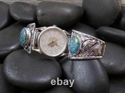 Vintage Navajo Sterling Silver Turquoise Men's Watch, Native American