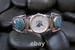 Vintage Navajo Sterling Silver Turquoise Men's Watch, Native American