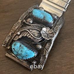 Vintage Navajo Sterling Silver & Turquoise Men's Watch Tips