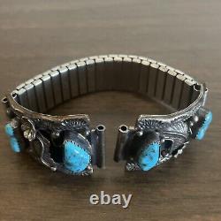 Vintage Navajo Sterling Silver & Turquoise Men's Watch Tips