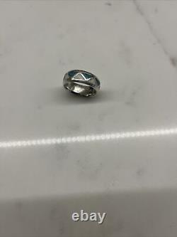 Vintage Navajo Sterling Silver Turquoise & Mother Of Pear Inlay Band Ring Sz 11