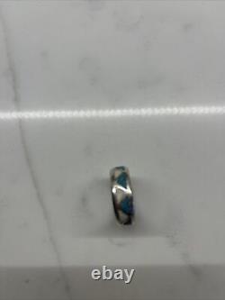 Vintage Navajo Sterling Silver Turquoise & Mother Of Pear Inlay Band Ring Sz 11