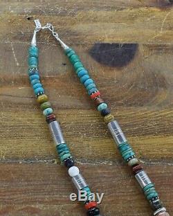 Vintage Navajo Sterling Silver Turquoise/Multi-Stone Bead Necklace Tommy Singer