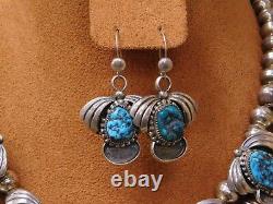 Vintage Navajo Sterling Silver Turquoise Necklace and Earrings Set