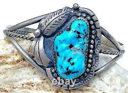 Vintage Navajo Sterling Silver Turquoise Nugget Cuff Bracelet Beautiful stone