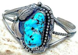 Vintage Navajo Sterling Silver Turquoise Nugget Cuff Bracelet Beautiful stone