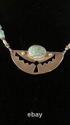 Vintage Navajo Sterling Silver Turquoise Pendant Native American Necklace