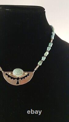 Vintage Navajo Sterling Silver Turquoise Pendant Native American Necklace