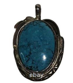 Vintage Navajo Sterling Silver Turquoise Pendant Signed Native American