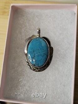 Vintage Navajo Sterling Silver Turquoise Pendant Signed Native American