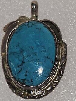 Vintage Navajo Sterling Silver Turquoise Pendant Signed Native American