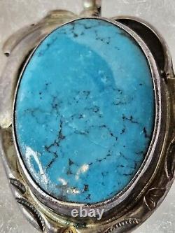 Vintage Navajo Sterling Silver Turquoise Pendant Signed Native American