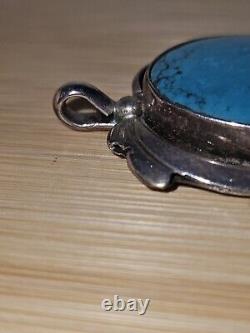 Vintage Navajo Sterling Silver Turquoise Pendant Signed Native American