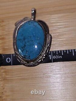 Vintage Navajo Sterling Silver Turquoise Pendant Signed Native American