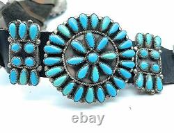 Vintage Navajo Sterling Silver Turquoise & Petit Point 20-Station Concho Belt