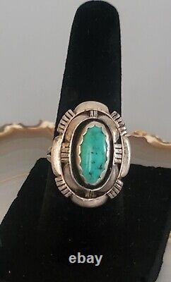 Vintage Navajo Sterling Silver Turquoise Ring By Artisan L. M. Nez Size 5.75