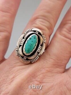 Vintage Navajo Sterling Silver Turquoise Ring By Artisan L. M. Nez Size 5.75