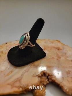 Vintage Navajo Sterling Silver Turquoise Ring By Artisan L. M. Nez Size 5.75