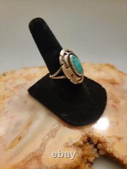 Vintage Navajo Sterling Silver Turquoise Ring By Artisan L. M. Nez Size 5.75