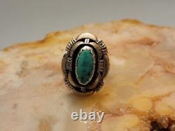 Vintage Navajo Sterling Silver Turquoise Ring By Artisan L. M. Nez Size 5.75