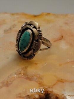 Vintage Navajo Sterling Silver Turquoise Ring By Artisan L. M. Nez Size 5.75