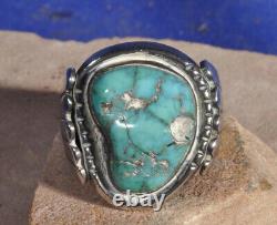 Vintage Navajo Sterling Silver & Turquoise Ring Size 10 1/4 c. 1960s