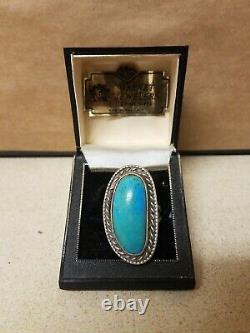 Vintage Navajo Sterling Silver & Turquoise Ring Size 11 Large Old Pawn Ring