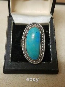 Vintage Navajo Sterling Silver & Turquoise Ring Size 11 Large Old Pawn Ring