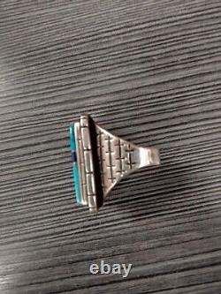 Vintage Navajo Sterling Silver Turquoise Ring Size 7.25 18g Lapis Coral Abstract