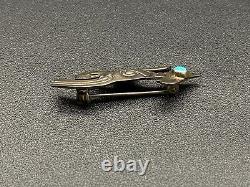 Vintage Navajo Sterling Silver Turquoise Running Bird Stampwork Pin Brooch