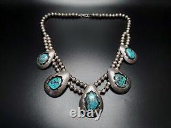 Vintage Navajo Sterling Silver Turquoise Shadow Box Necklace Signed BKY 20