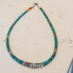 Vintage Navajo Sterling Silver Turquoise & Shell Beads Necklace