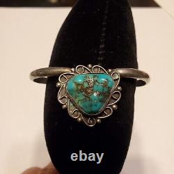Vintage Navajo Sterling Silver Turquoise Small Bracelet Womens Handmade