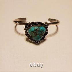 Vintage Navajo Sterling Silver Turquoise Small Bracelet Womens Handmade