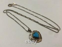 Vintage Navajo Sterling Silver Turquoise Stamped Heart Native American Necklace