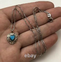 Vintage Navajo Sterling Silver Turquoise Stamped Heart Native American Necklace