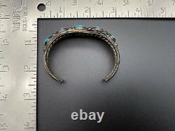 Vintage Navajo Sterling Silver Turquoise Stampwork Bracelet Cuff