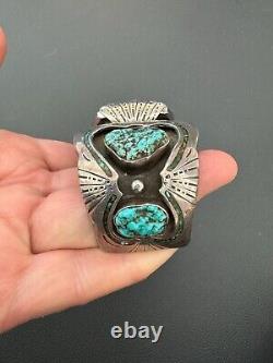 Vintage Navajo Sterling Silver Turquoise Stone Cuff Bracelet Timex Watch