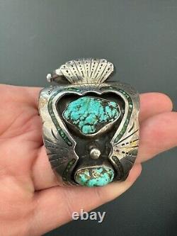 Vintage Navajo Sterling Silver Turquoise Stone Cuff Bracelet Timex Watch