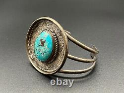 Vintage Navajo Sterling Silver Turquoise Texture Bracelet Cuff